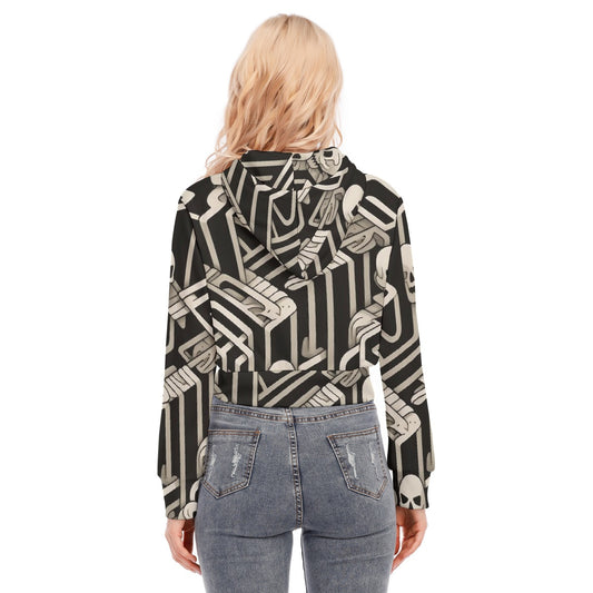 All-Over Print Women's Crop Top Hoodie With Zipper Closure