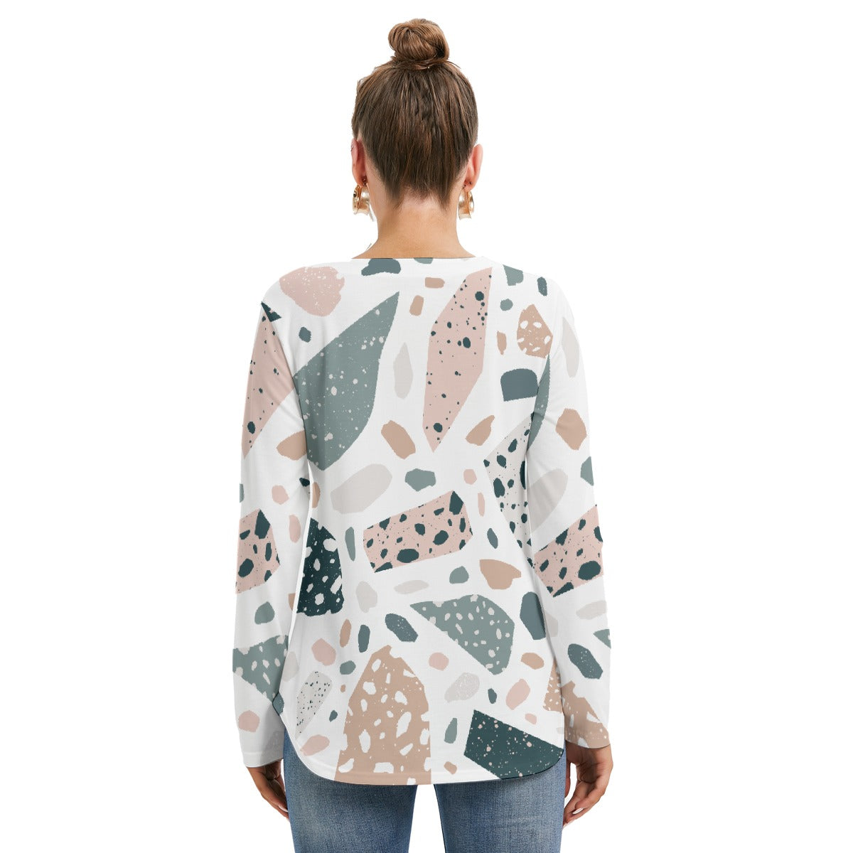 All-Over Print Women's Long Sleeve Neckline Tie Sweatshirt