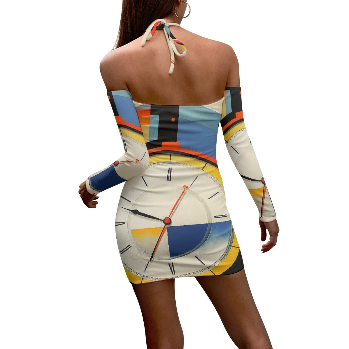 All-Over Print Women's Halter Lace-up Dress