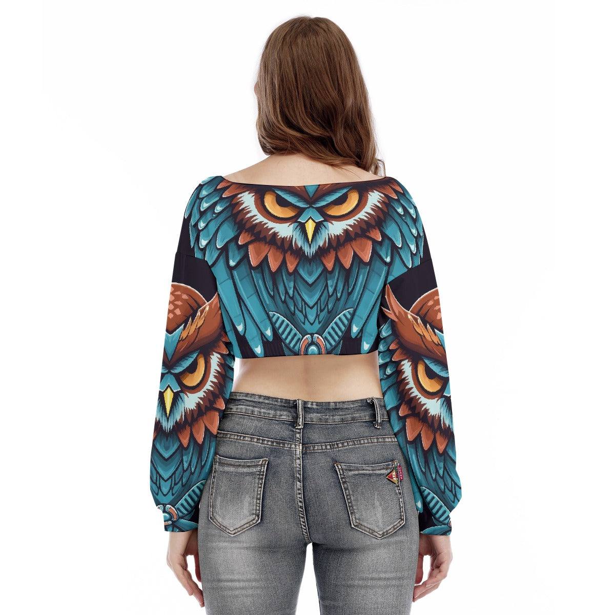All-Over Print Women's V-neck Long Sleeve Cropped Sweatshirt
