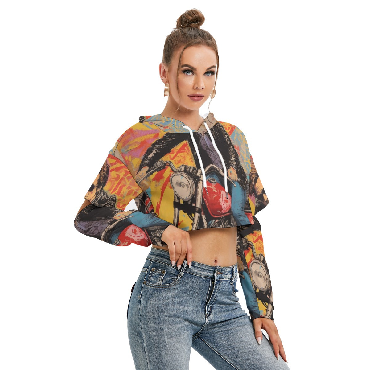 All-Over Print Women's Heavy Fleece Hoodie With Hollow Out Sleeve