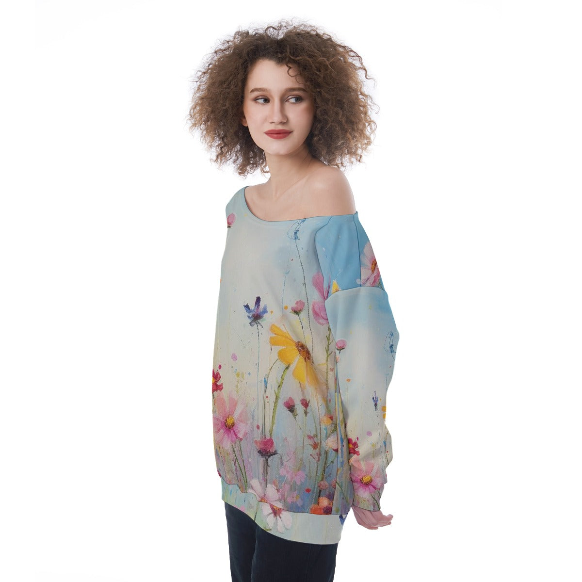 All-Over Print Oversized Women's Off-Shoulder Sweatshirt