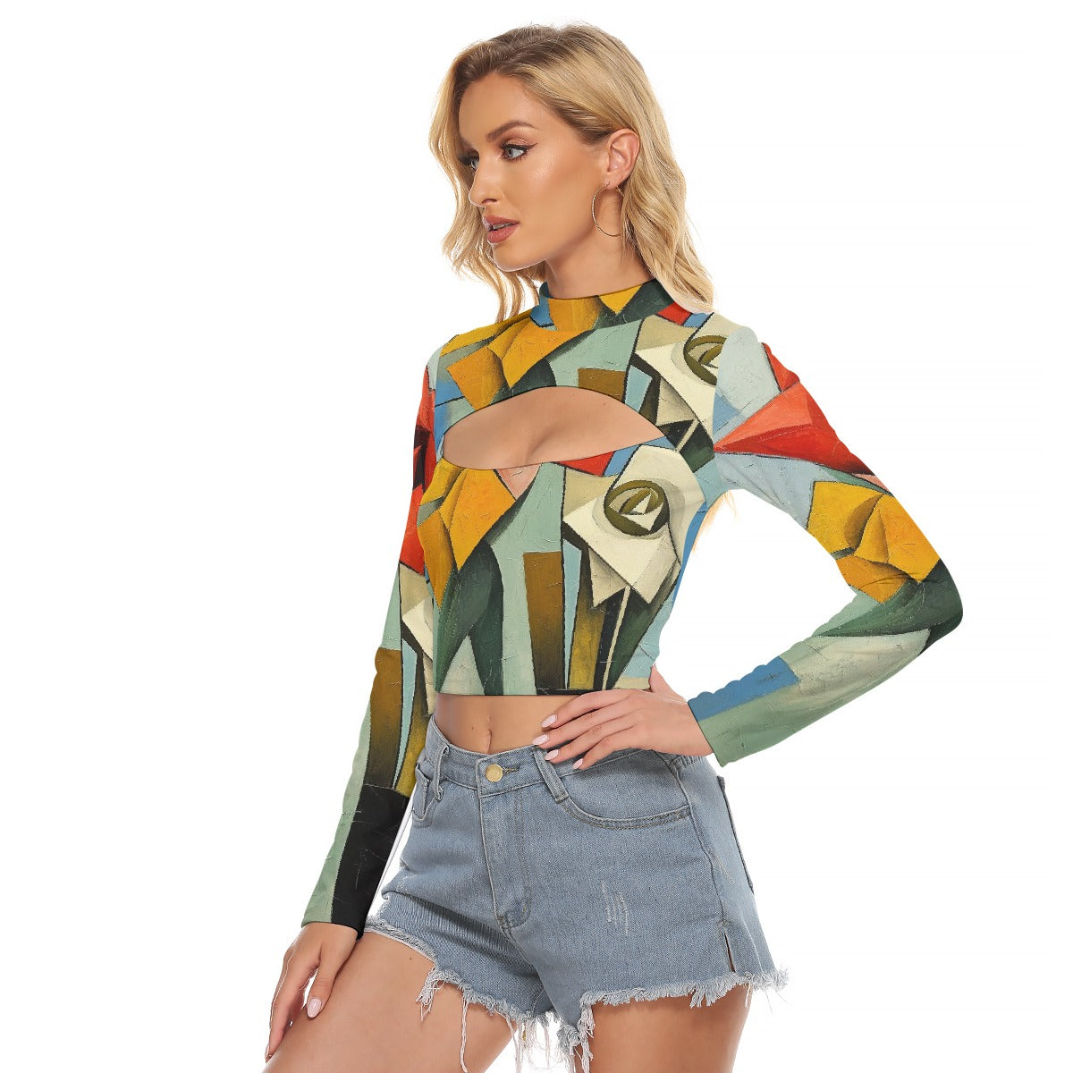 All-Over Print Women's Hollow Chest Keyhole Tight Crop Top