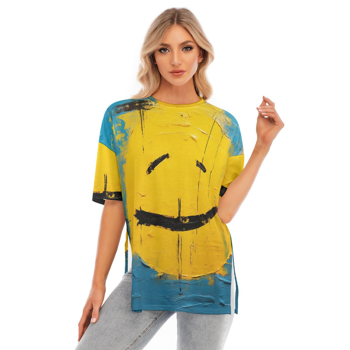 All-Over Print Women's Short Sleeves T-shirt With Hem Split