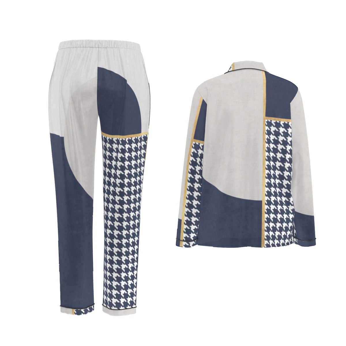 All-Over Print Women's Long Sleeve Pajama Set With Black Contrast Piping