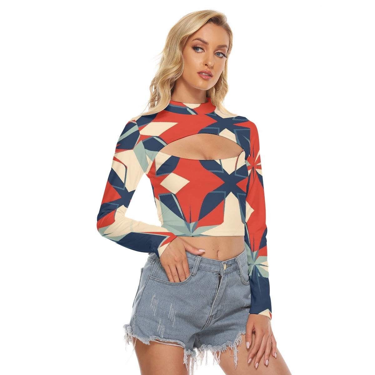 All-Over Print Women's Hollow Chest Keyhole Tight Crop Top