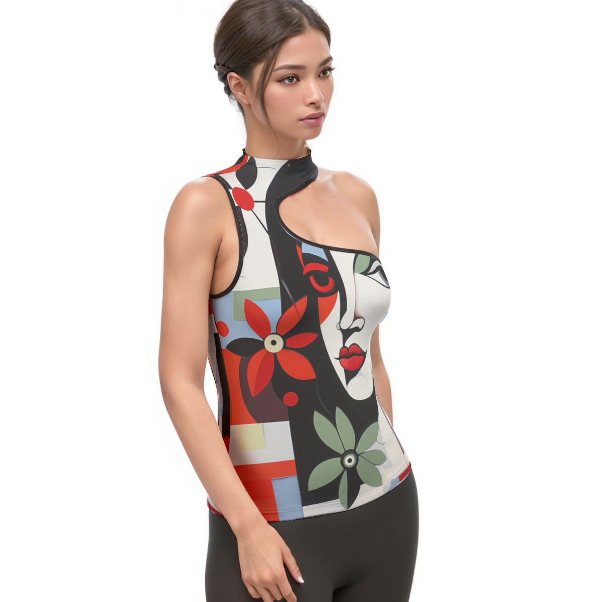 All-Over Print Women's Halter Sleeveless Asymmetrical Tank Top