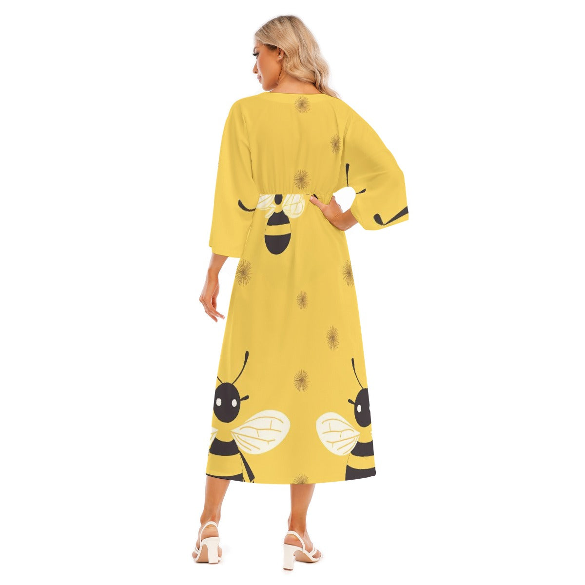 All-Over Print Women's Mid-Sleeve Long Dress
