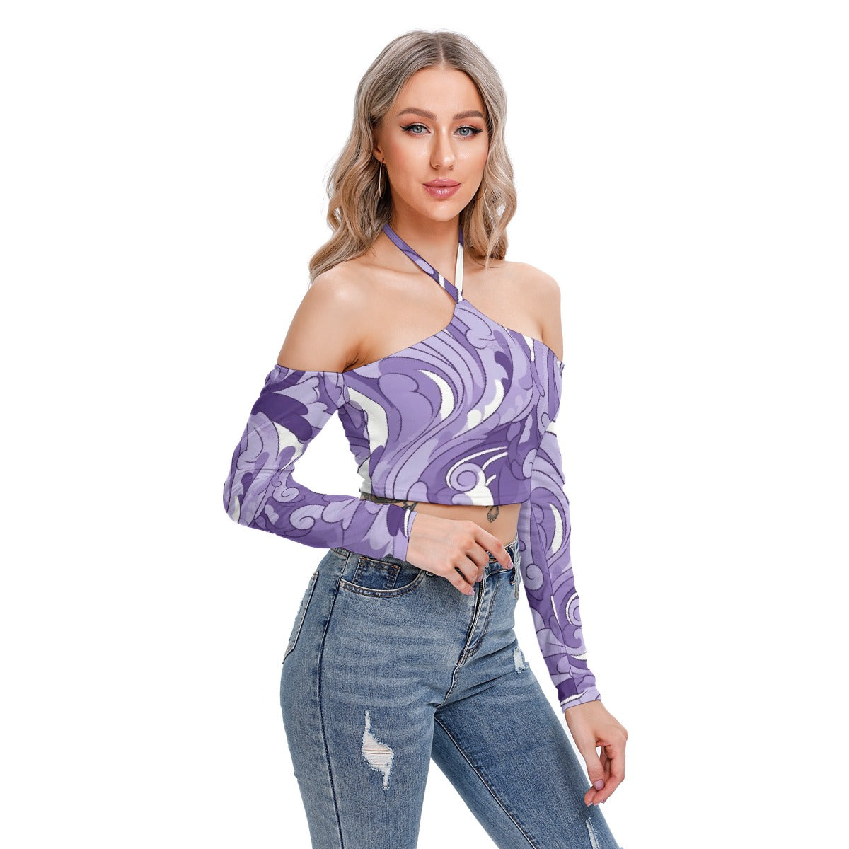 All-Over Print Women's Halter Lace-up Top