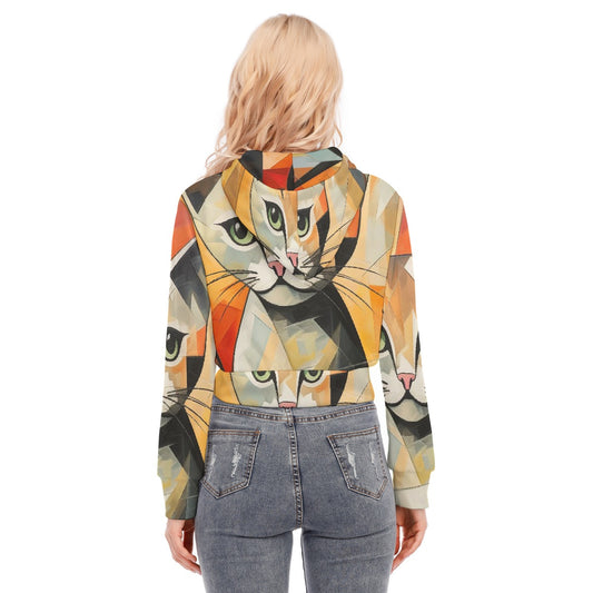 All-Over Print Women's Crop Top Hoodie With Zipper Closure