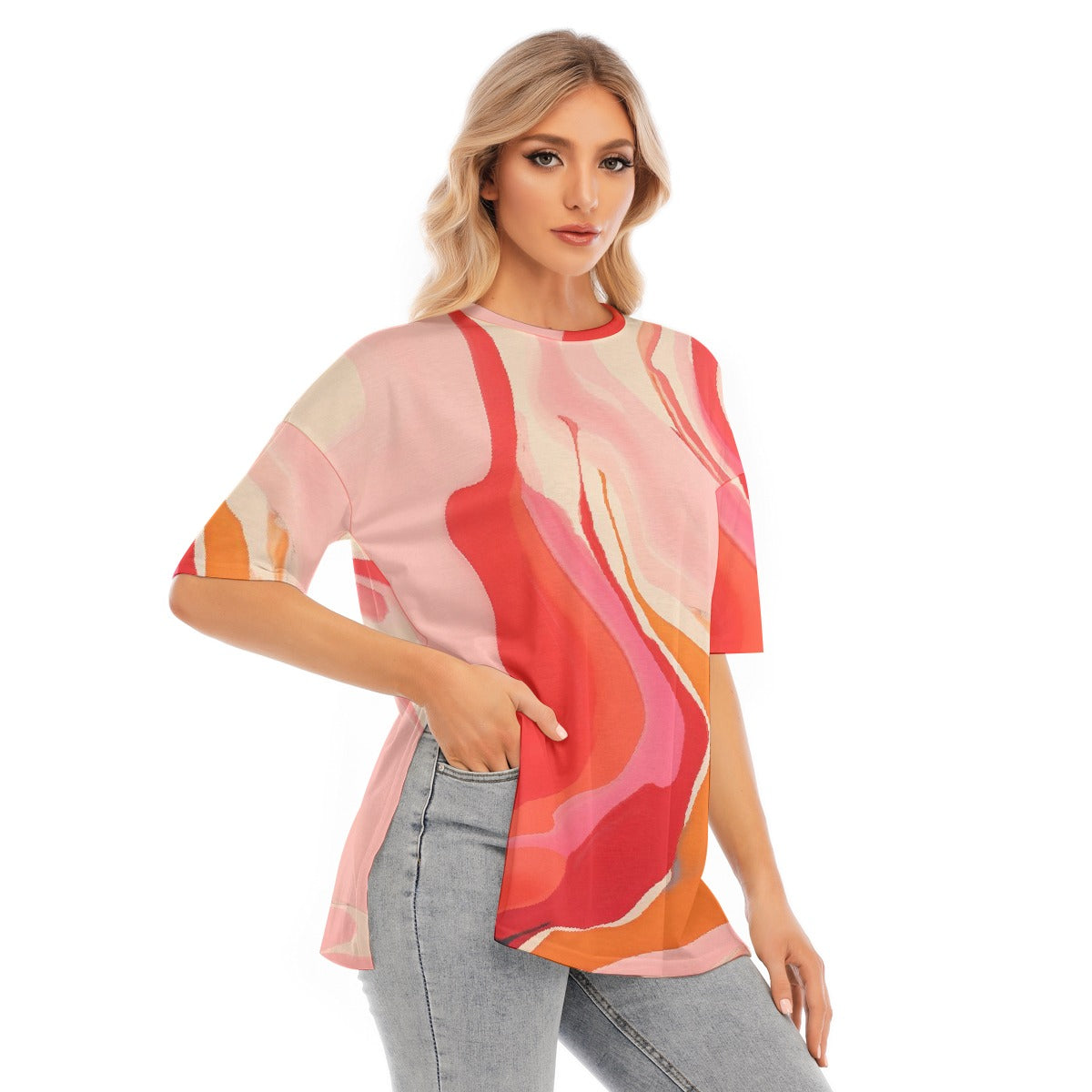 All-Over Print Women's Short Sleeves T-shirt With Hem Split