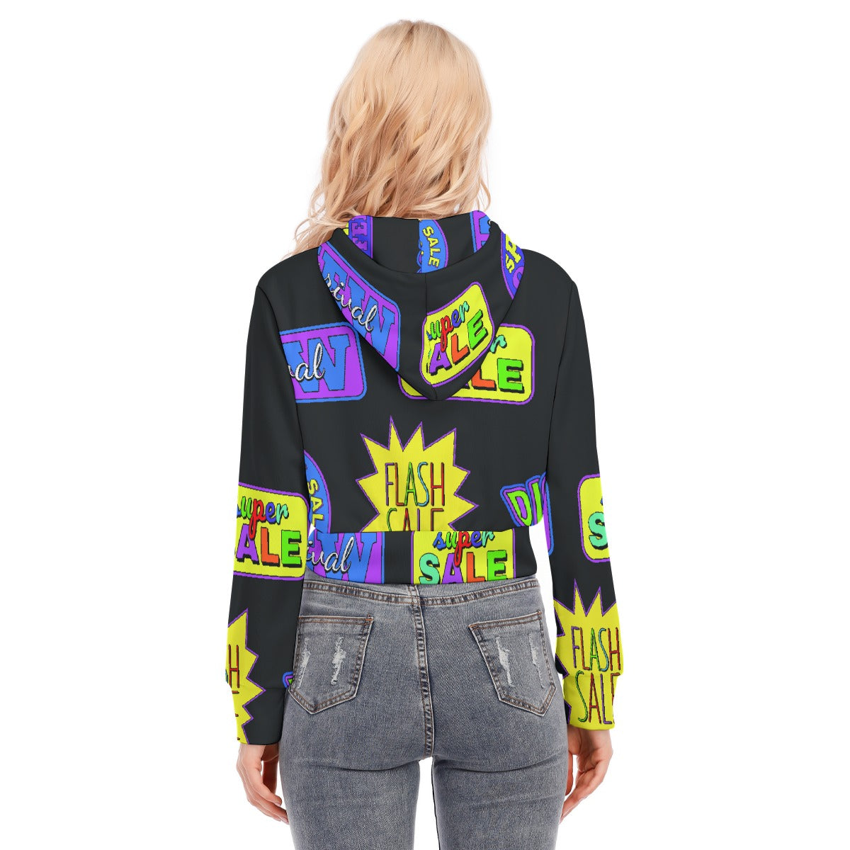All-Over Print Women's Crop Top Hoodie With Zipper Closure