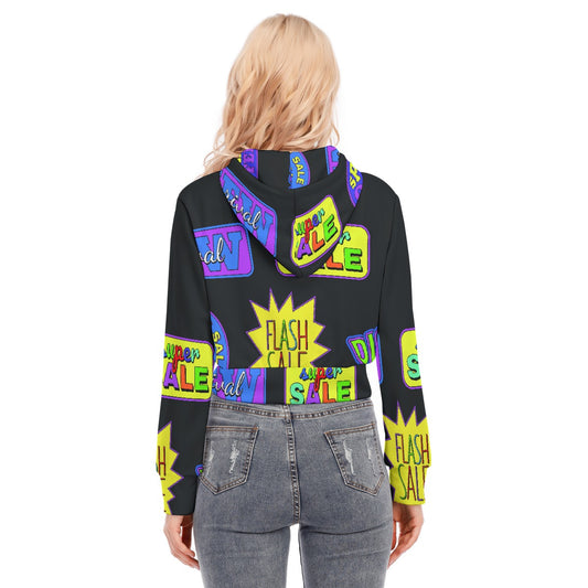 All-Over Print Women's Crop Top Hoodie With Zipper Closure