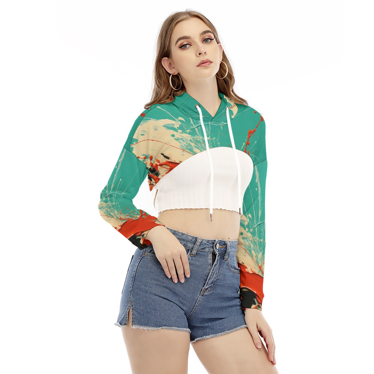 All-Over Print Women's Smock Short Hoodie With Long Sleeve