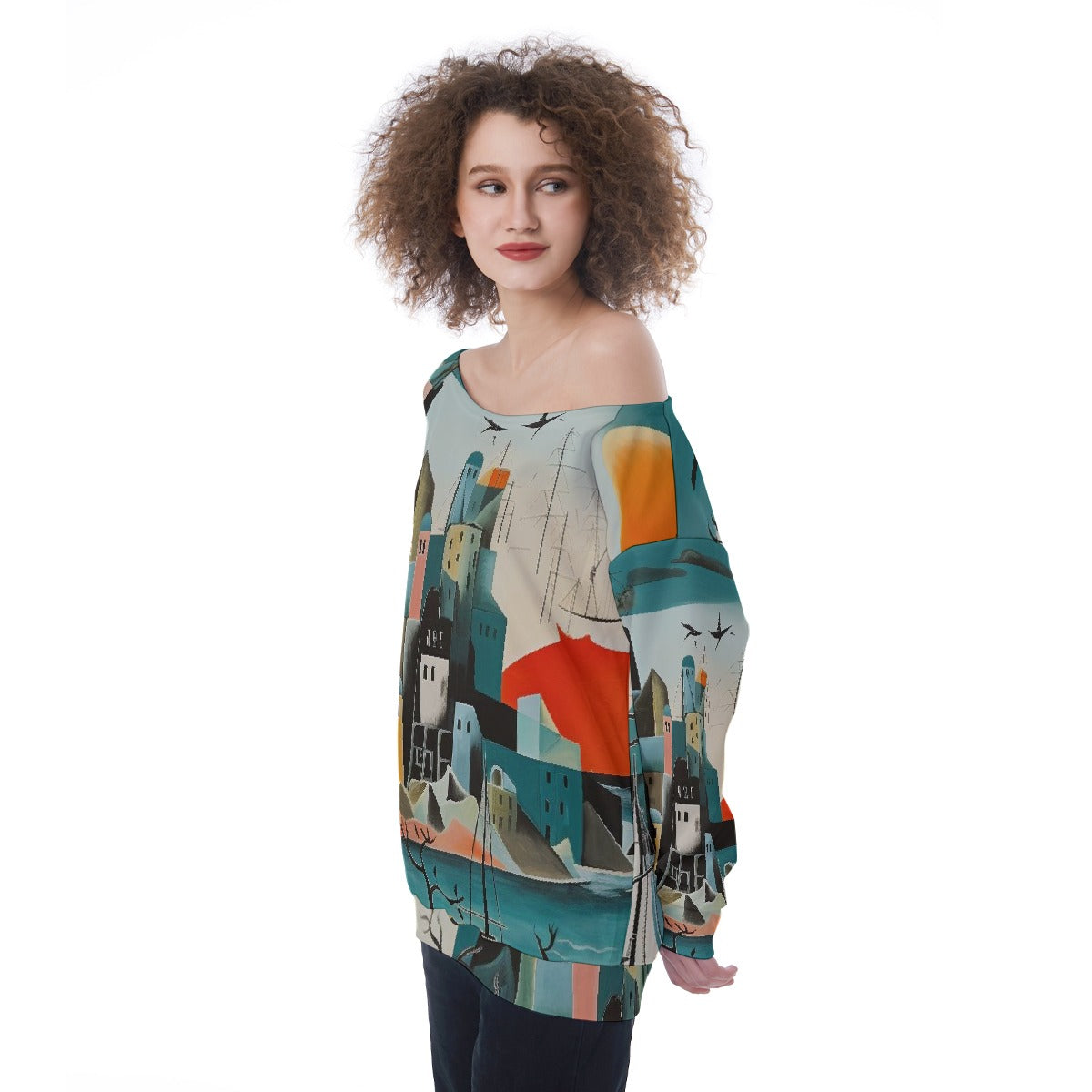 All-Over Print Oversized Women's Off-Shoulder Sweatshirt