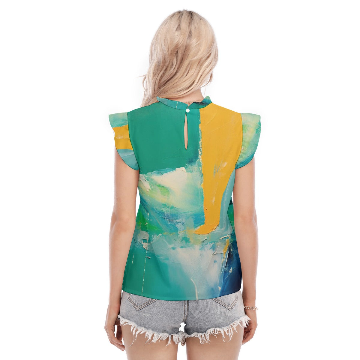 All-Over Print Women's Blouse With Ruffle Collar And Sleeve