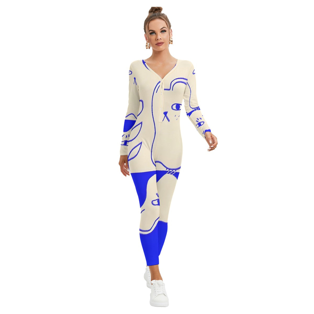 All-Over Print Women's Plunging Neck Jumpsuit