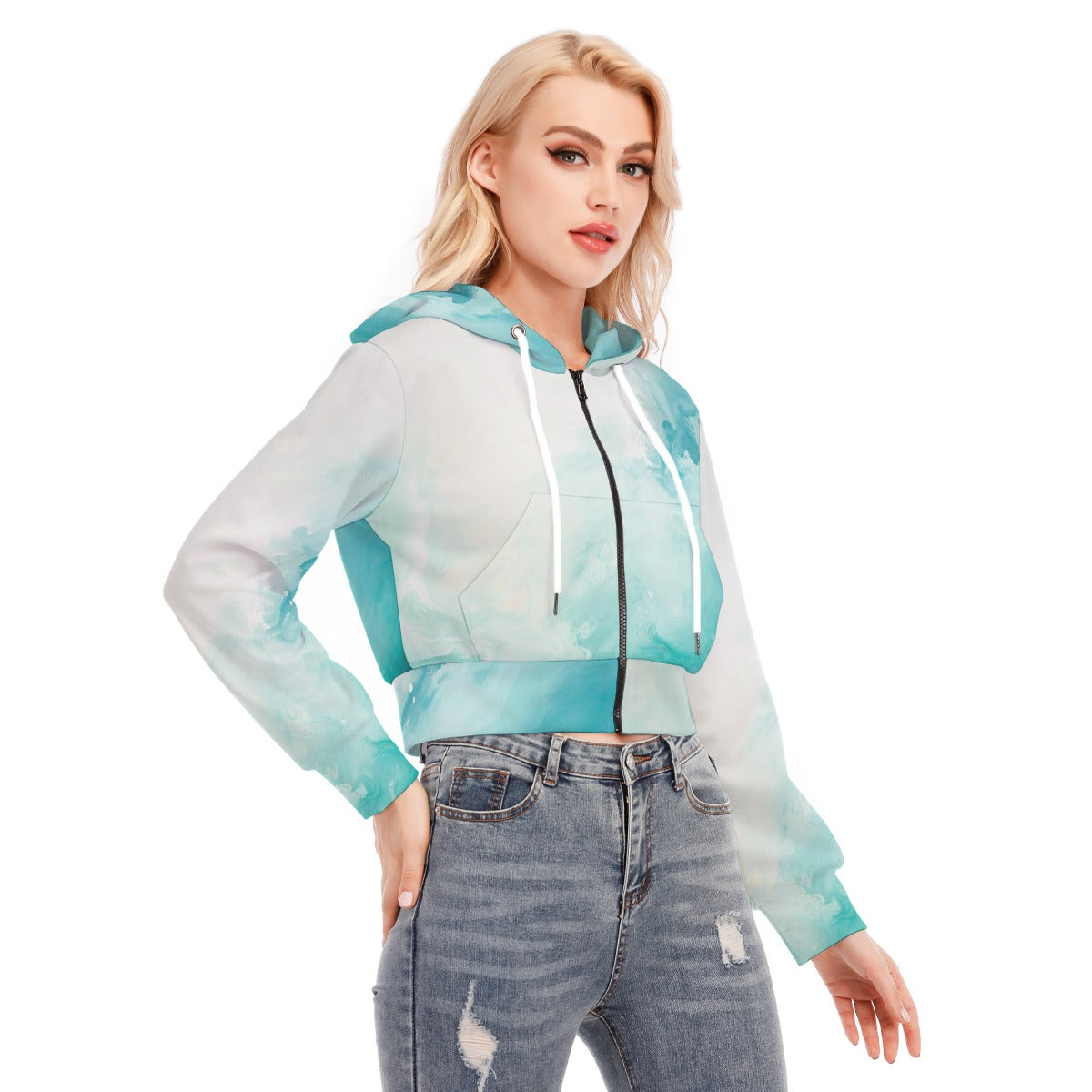 All-Over Print Women's Crop Top Hoodie With Zipper Closure