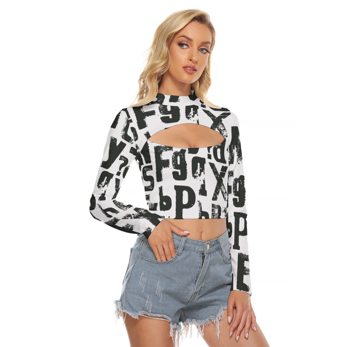 All-Over Print Women's Hollow Chest Keyhole Tight Crop Top