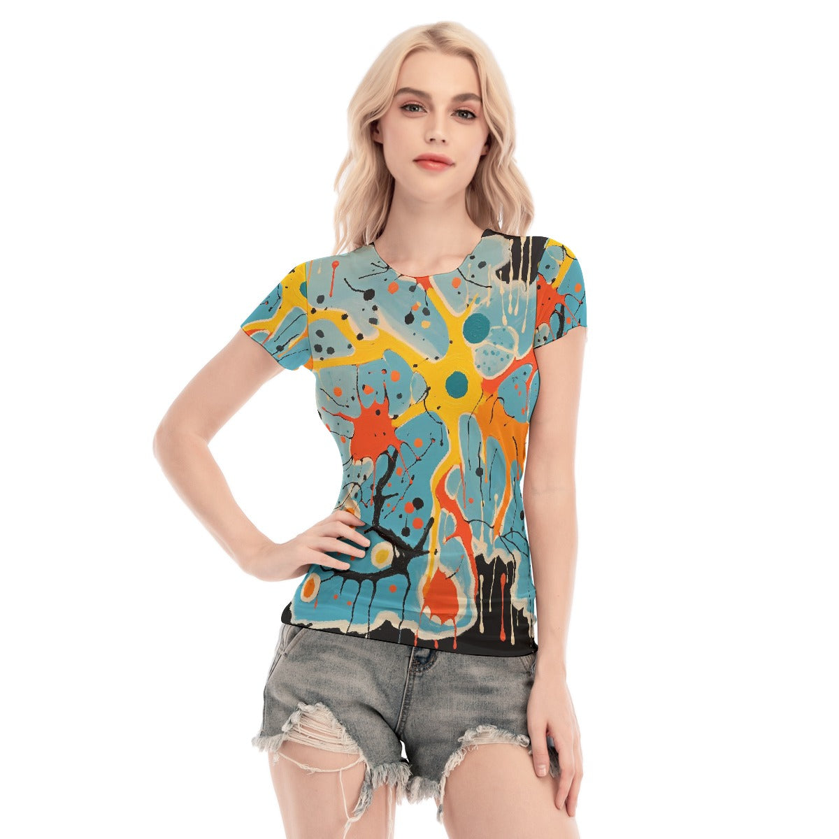 All-Over Print Women's Short Sleeve Mesh Blouse