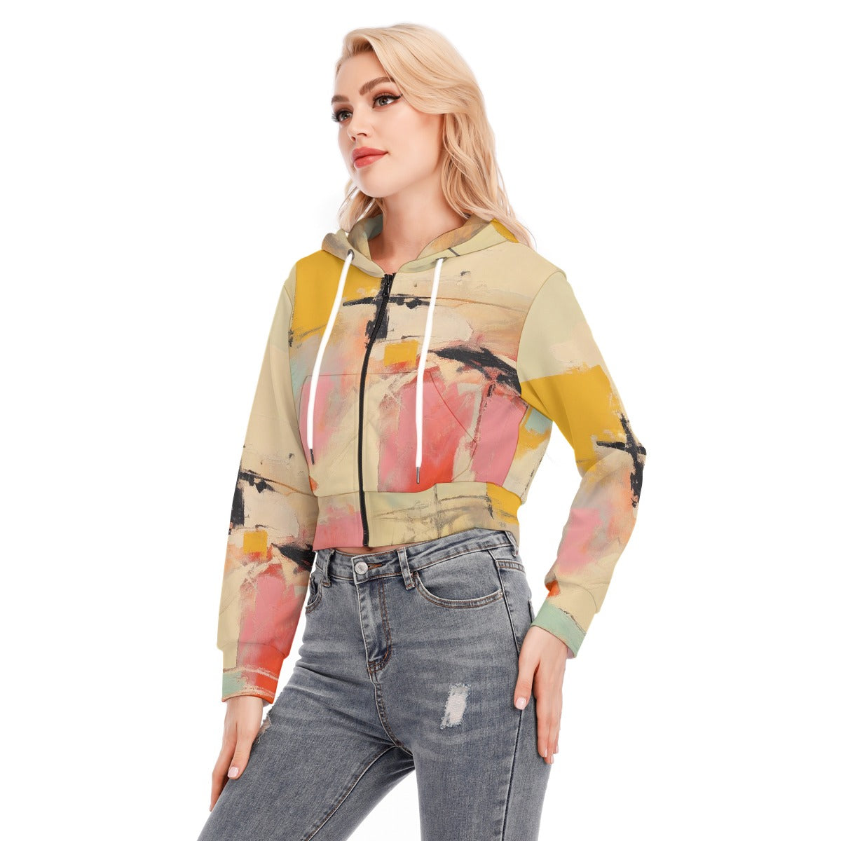All-Over Print Women's Crop Top Hoodie With Zipper Closure