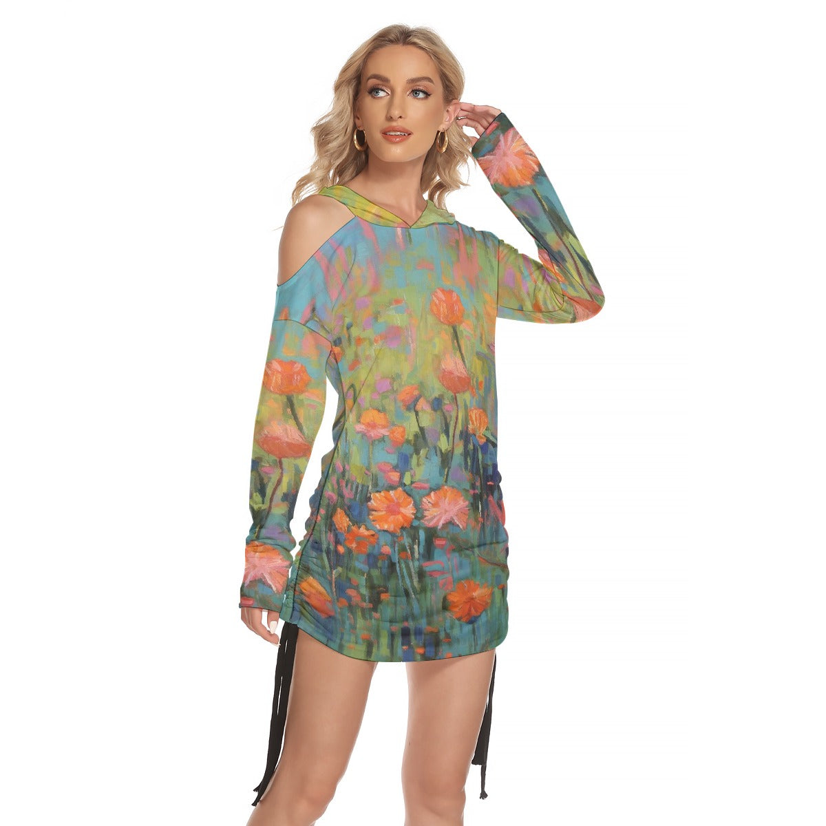 All-Over Print Women's One-shoulder Dress With Waist Shirring