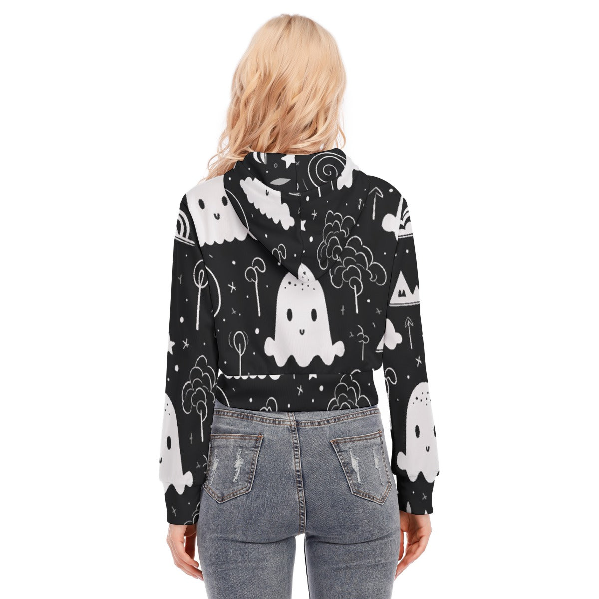 All-Over Print Women's Crop Top Hoodie With Zipper Closure