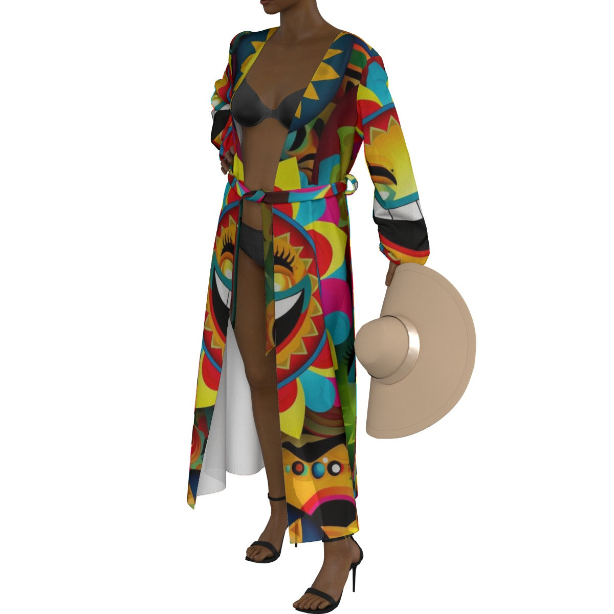 All-Over Print Women's Lace-up Chiffon Robe