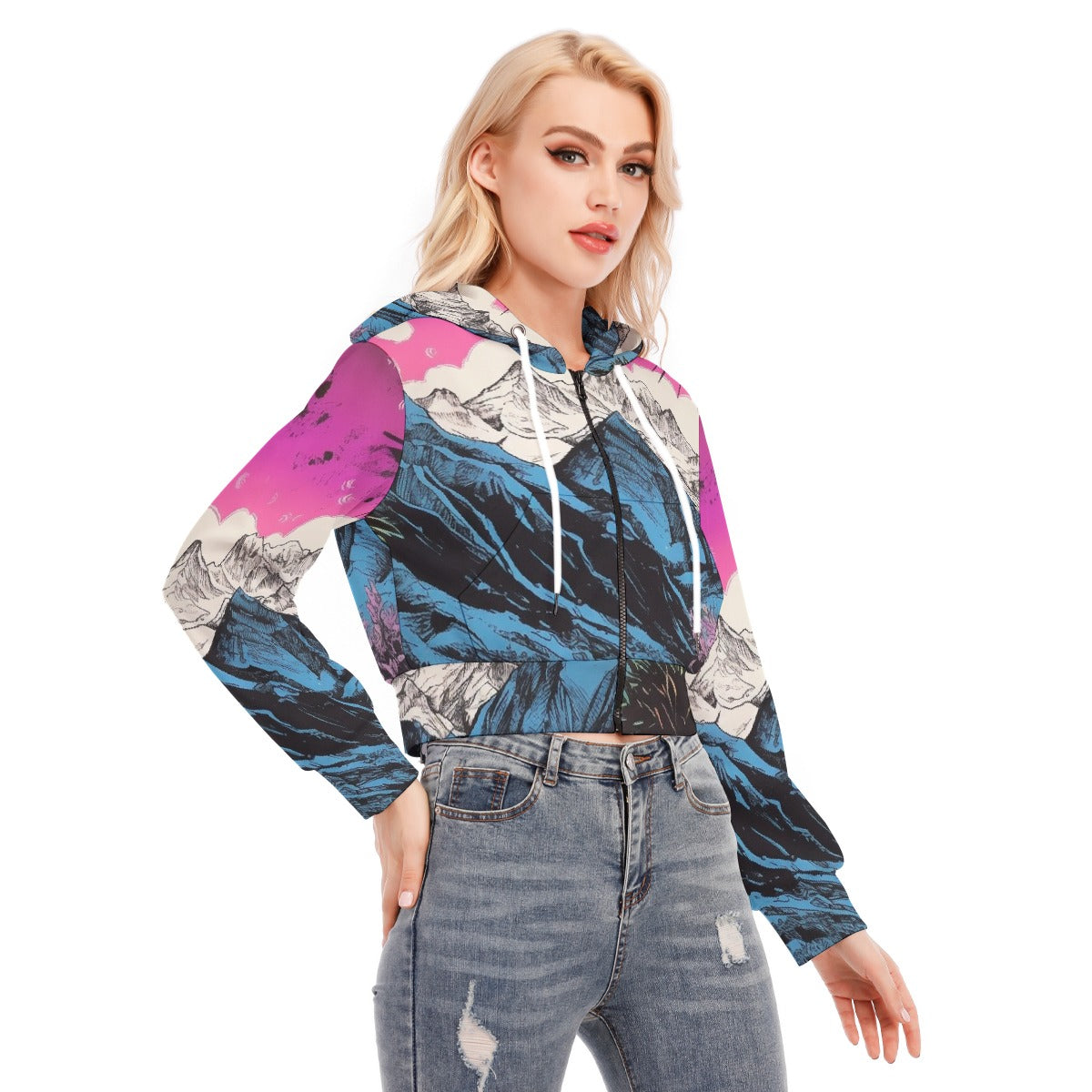 All-Over Print Women's Crop Top Hoodie With Zipper Closure