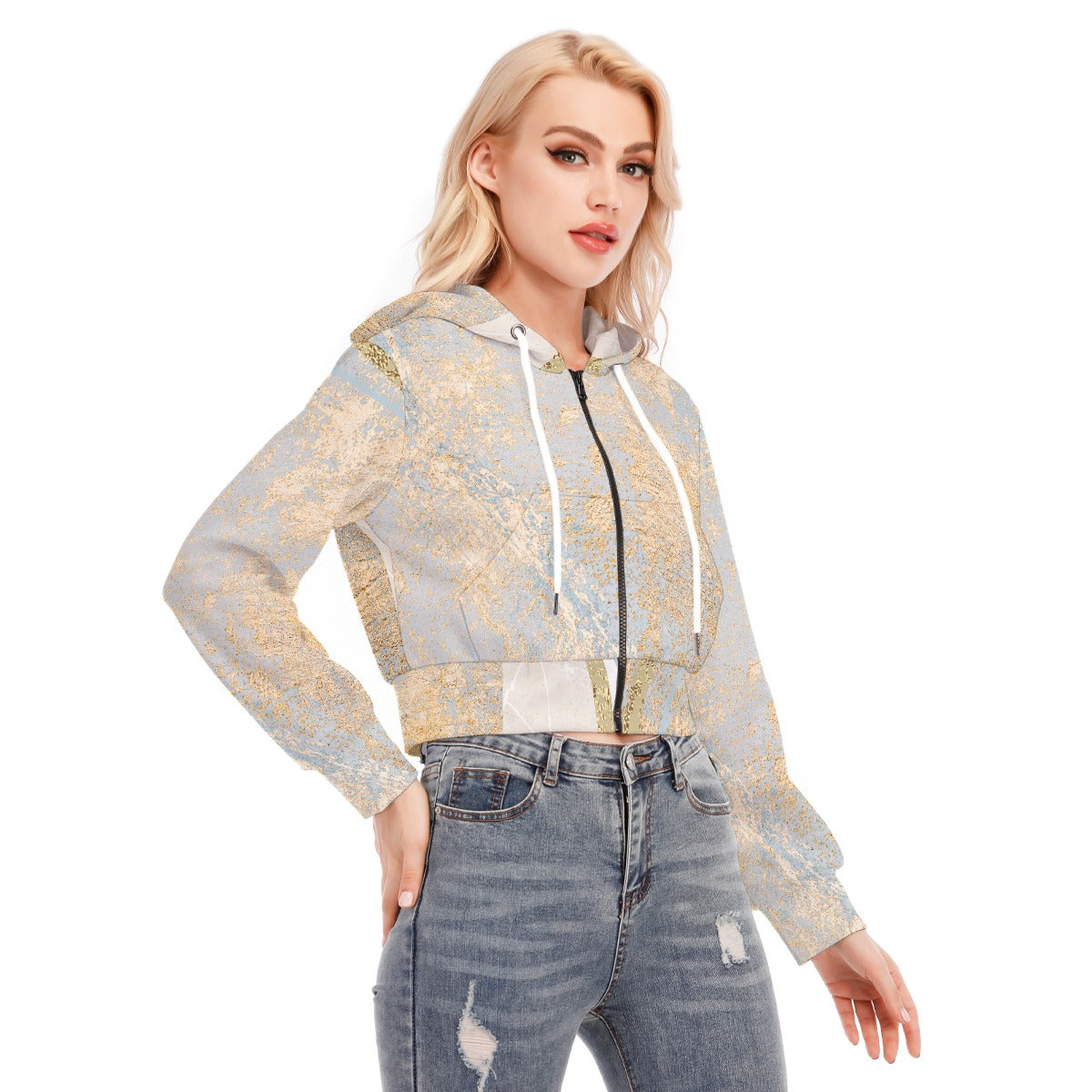 All-Over Print Women's Crop Top Hoodie With Zipper Closure