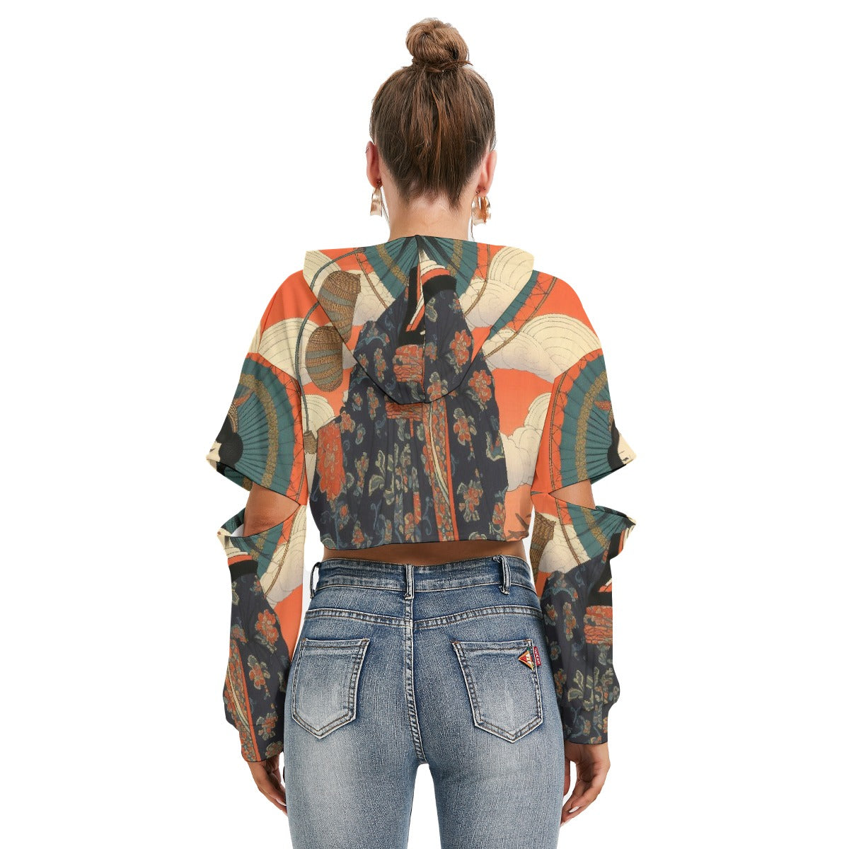 All-Over Print Women's Heavy Fleece Hoodie With Hollow Out Sleeve