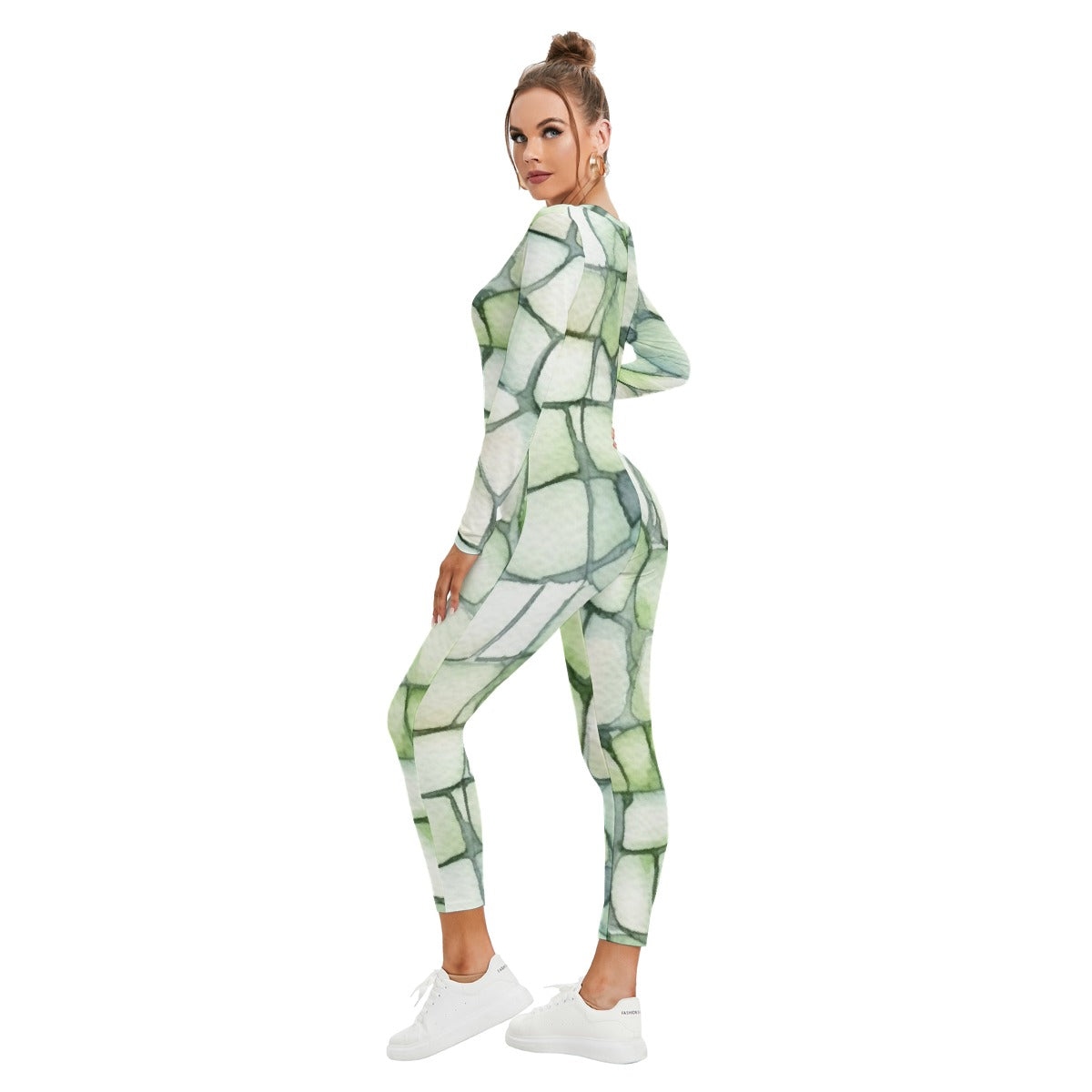 All-Over Print Women's Plunging Neck Jumpsuit