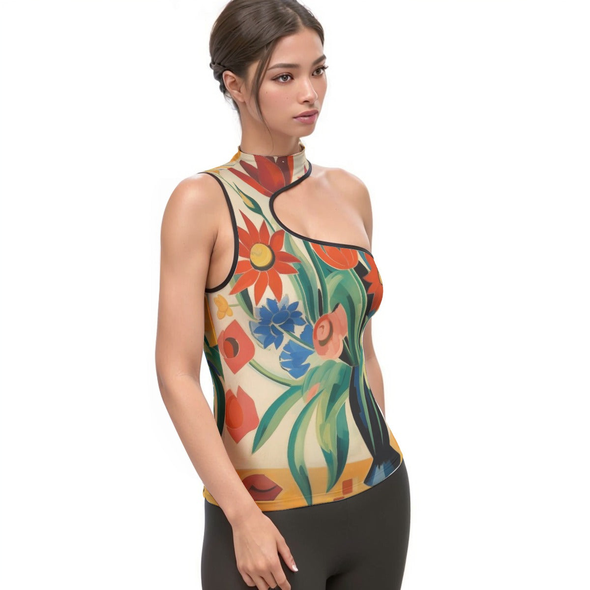 All-Over Print Women's Halter Sleeveless Asymmetrical Tank Top