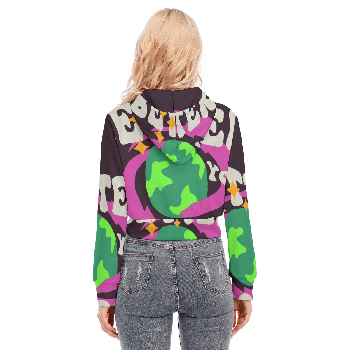 All-Over Print Women's Crop Top Hoodie With Zipper Closure