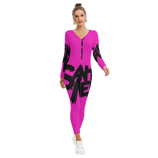 All-Over Print Women's Plunging Neck Jumpsuit