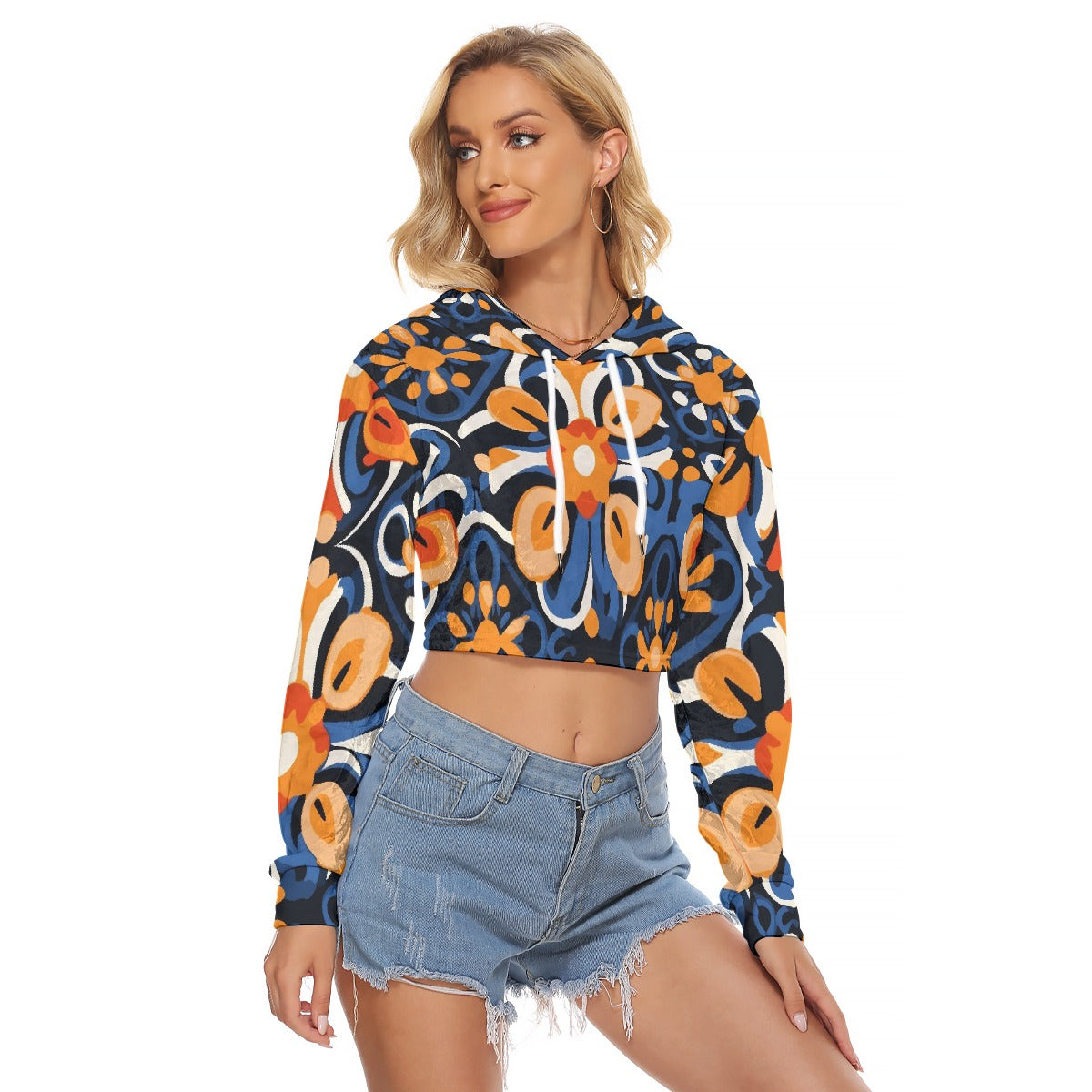 All-Over Print Women's Crop Top Hoodie|Velvet