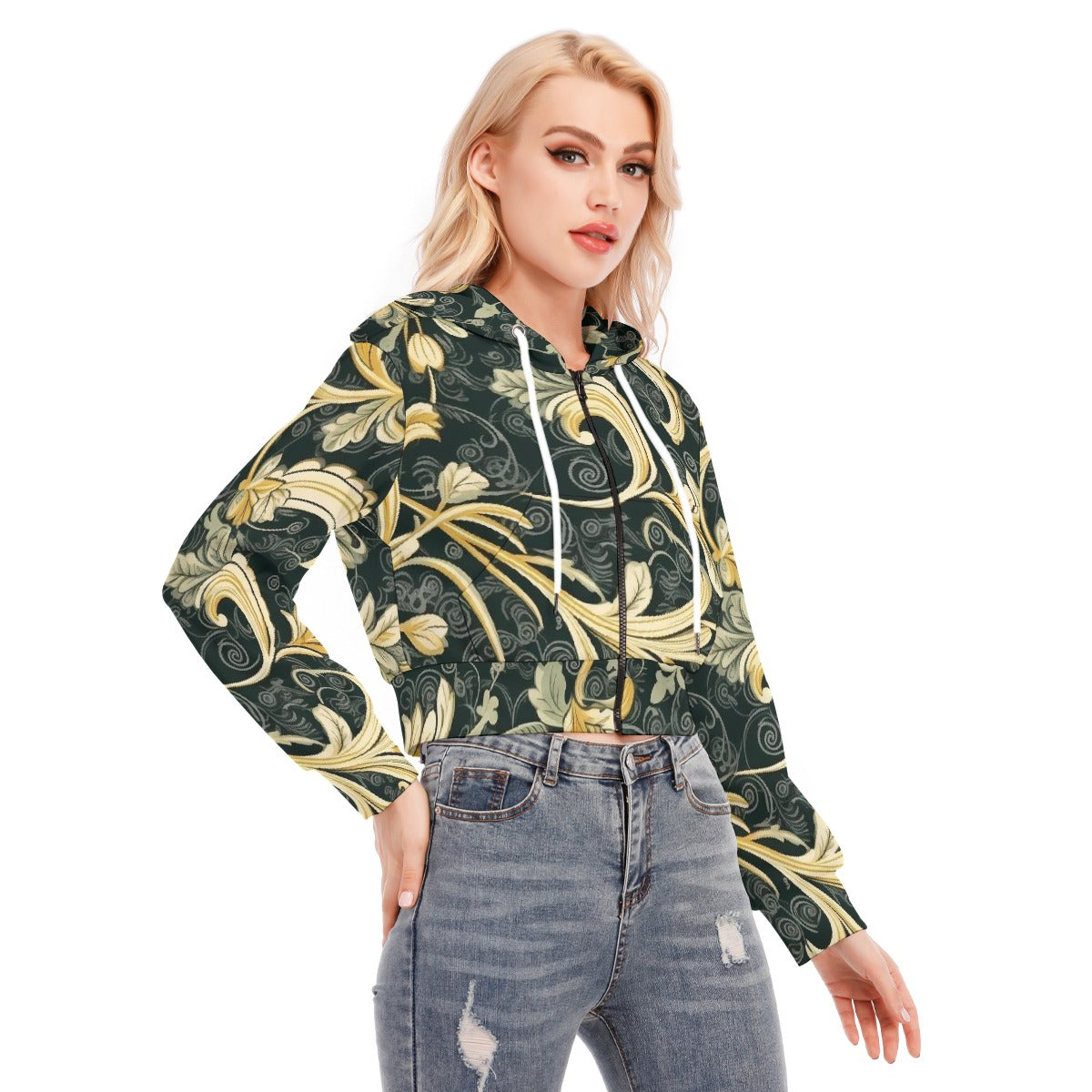 All-Over Print Women's Crop Top Hoodie With Zipper Closure
