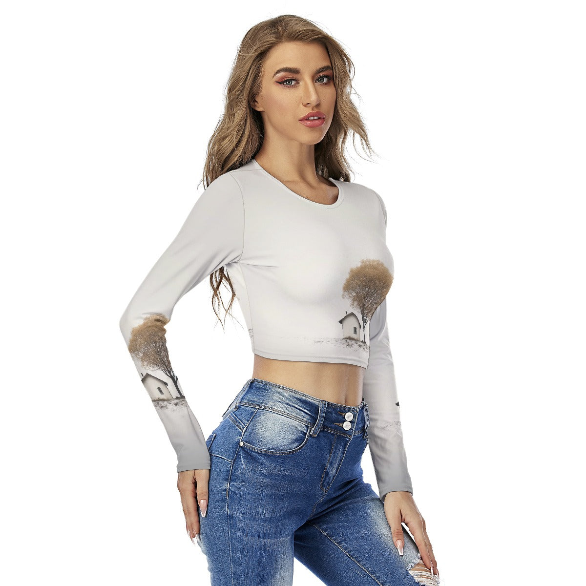 All-Over Print Women's Round Neck Crop Top T-Shirt