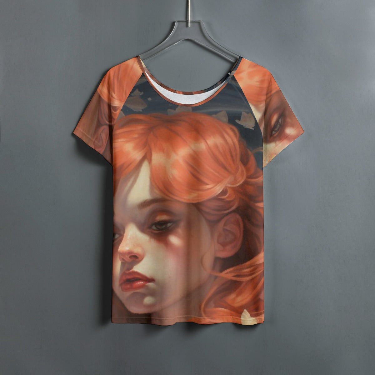 All-Over Print Women's Round Neck T-shirt With Raglan Sleeve