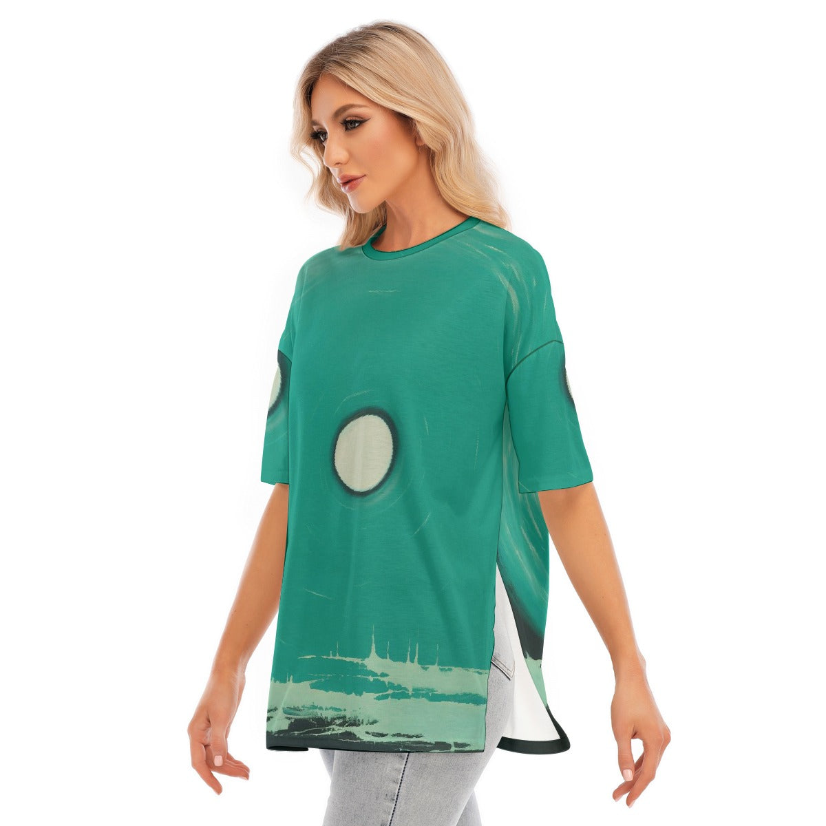 All-Over Print Women's Short Sleeves T-shirt With Hem Split