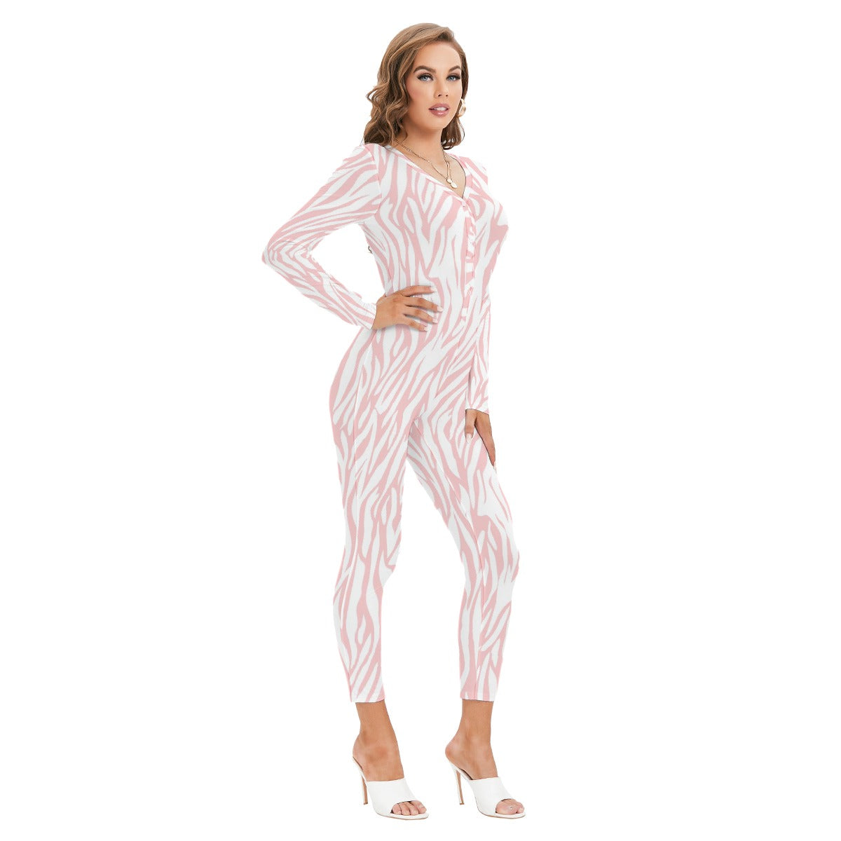 All-Over Print Women's Plunging Neck Jumpsuit