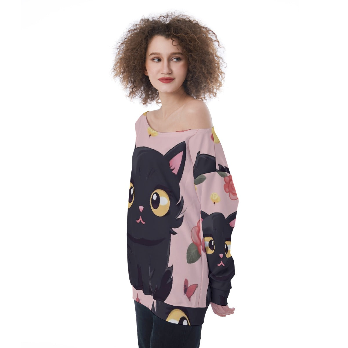 All-Over Print Oversized Women's Off-Shoulder Sweatshirt