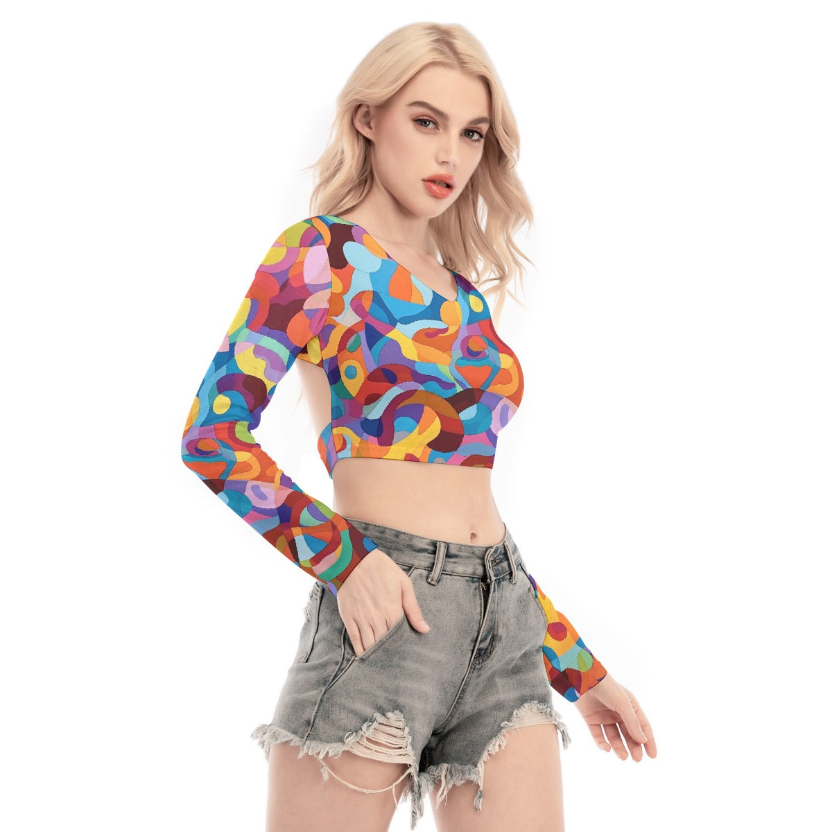 All-Over Print Women's Back Hollow T-shirt With Strap