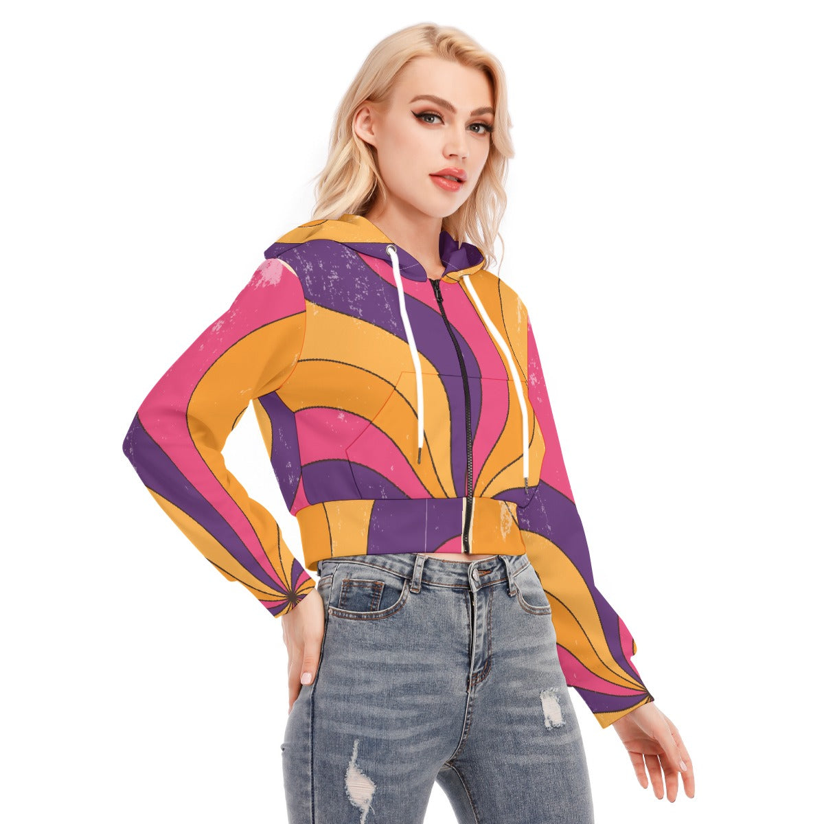 All-Over Print Women's Crop Top Hoodie With Zipper Closure