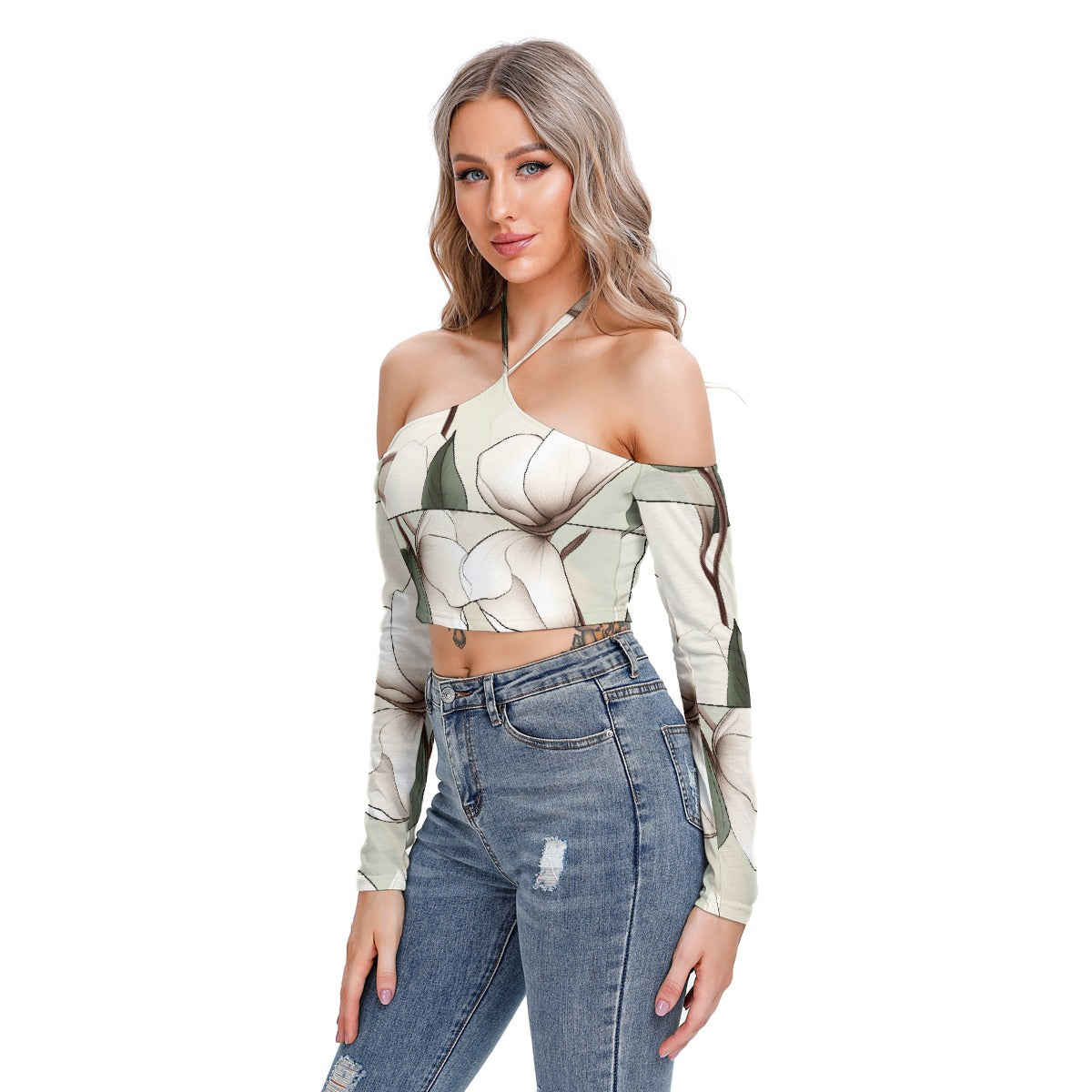 All-Over Print Women's Halter Lace-up Top