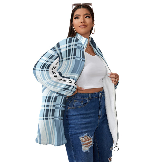 All-Over Print Unisex Borg Fleece Stand-up Collar Coat With Zipper Closure(Plus Size)