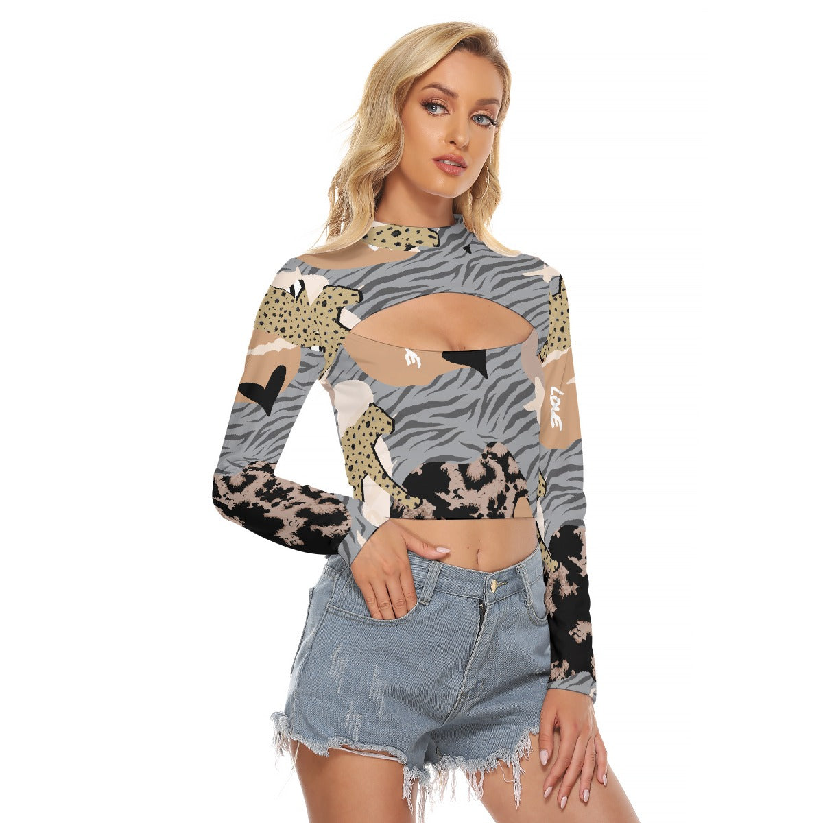 All-Over Print Women's Hollow Chest Keyhole Tight Crop Top