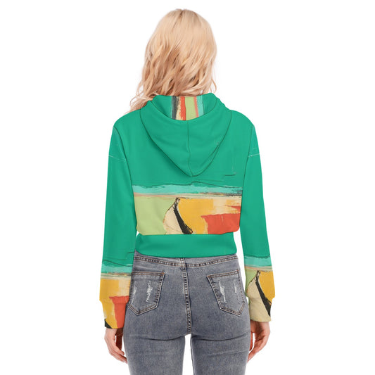 All-Over Print Women's Crop Top Hoodie With Zipper Closure