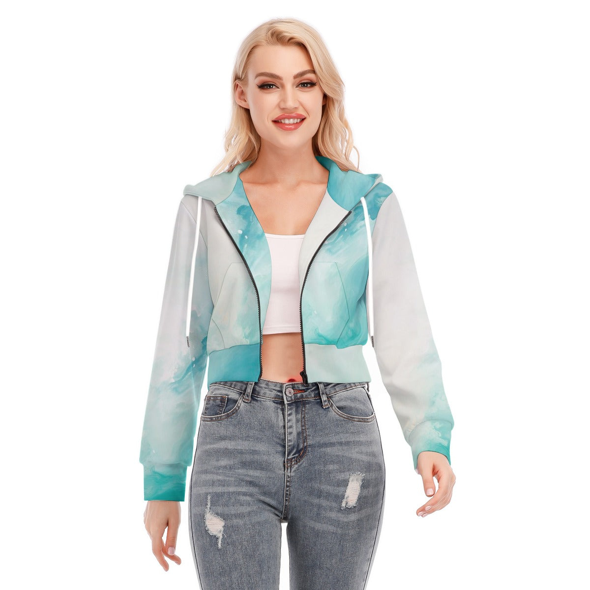 All-Over Print Women's Crop Top Hoodie With Zipper Closure