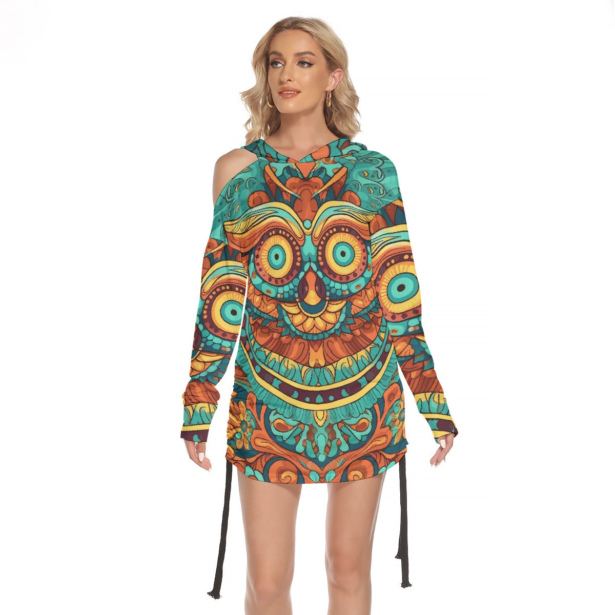 All-Over Print Women's One-shoulder Dress With Waist Shirring